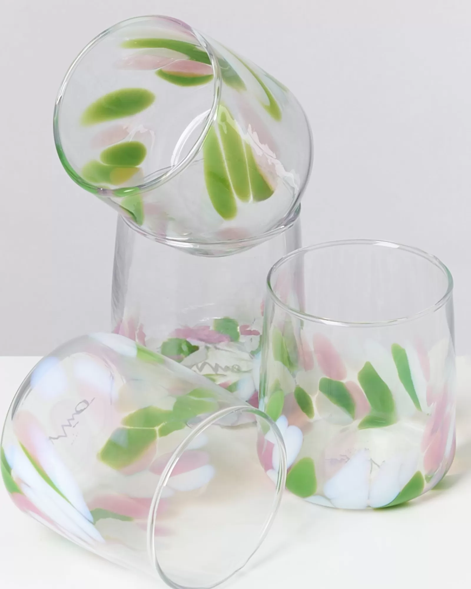Motel a Miio Alegria Set Of 4 Glasses Small big drops pink green Best Sale