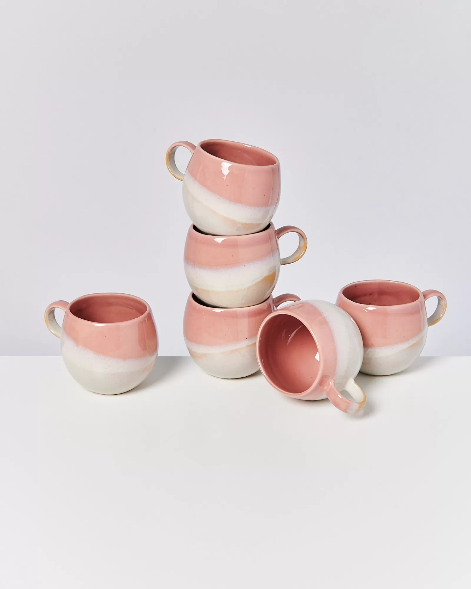 Motel a Miio Bica - Set Of 6 Mugs Big Pink, Cream pink cream Fashion