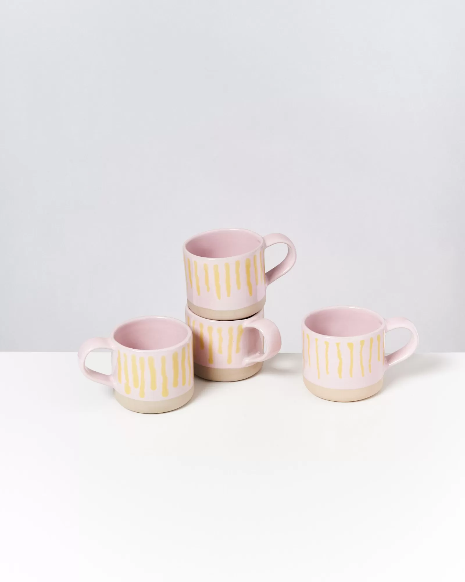 Motel a Miio NÒDOA - Set Of 4 Mugs Pink Yellow Striped rosa gelb gestreift Shop